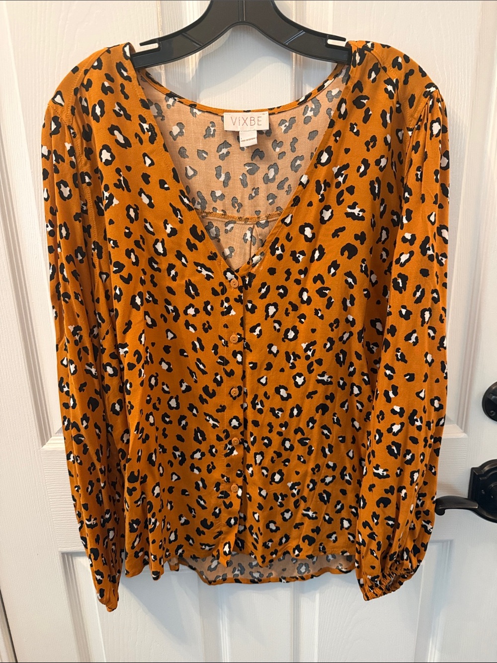 Mustard Leopard Print Button-Front Blouse